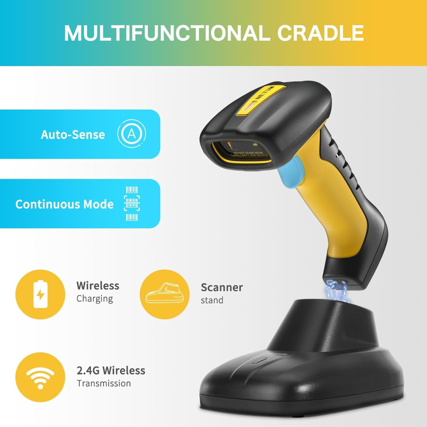 NETUM NT-1200 Industrial Bluetooth Barcode Scanner with Charging Dock – Wireless 2D/1D QR Reader