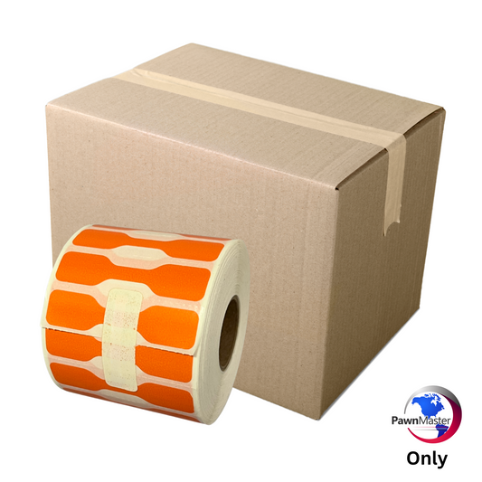 2.3 x .5” Orange Thermal Transfer Barbell Labels – Compatible with Godex Printer (12 Rolls/Box)