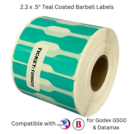 2.3 x .5" Teal Coated Barbell Labels