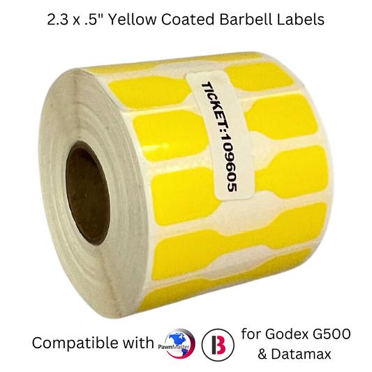 2.3 x .5" Yellow Coated Barbell Labels